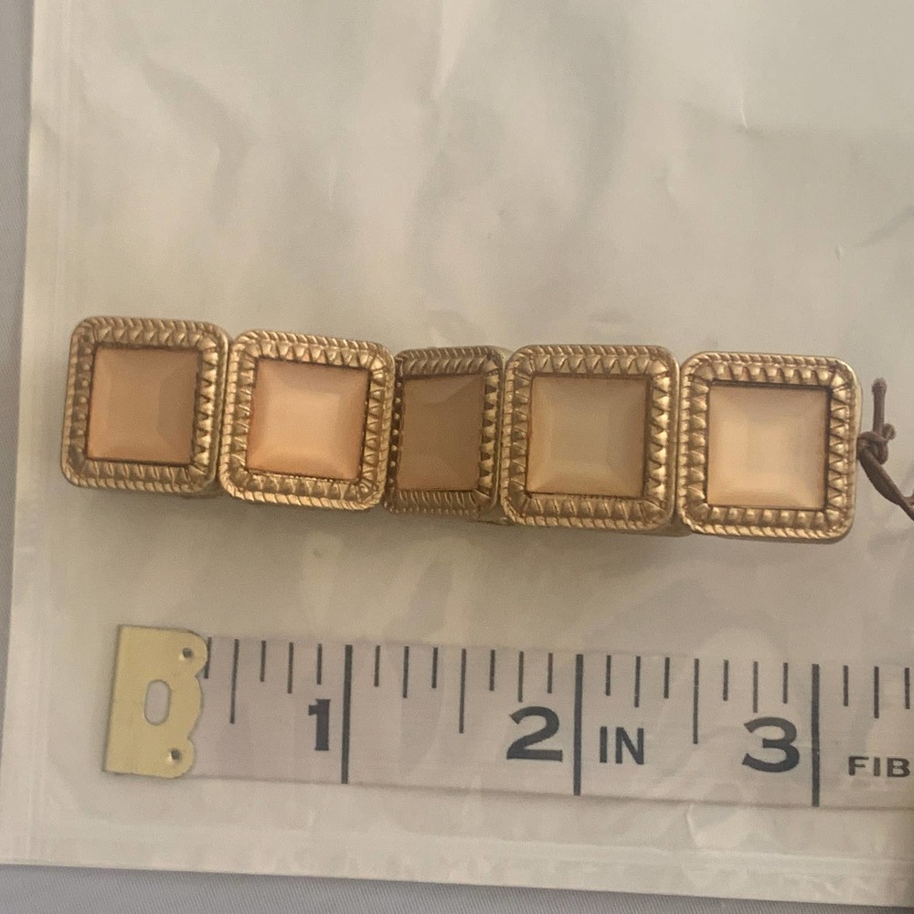 peach square gem set in gold‎ tone bracelet NWT